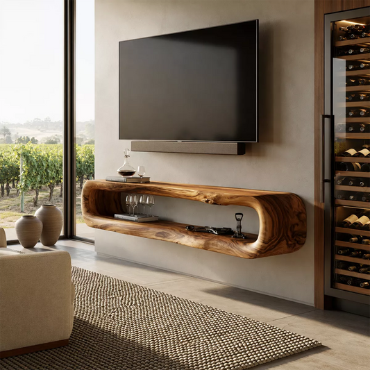 Natural Solid Wood TV Stand with Sculptural Open Nook Minimalist Design - Echotimber