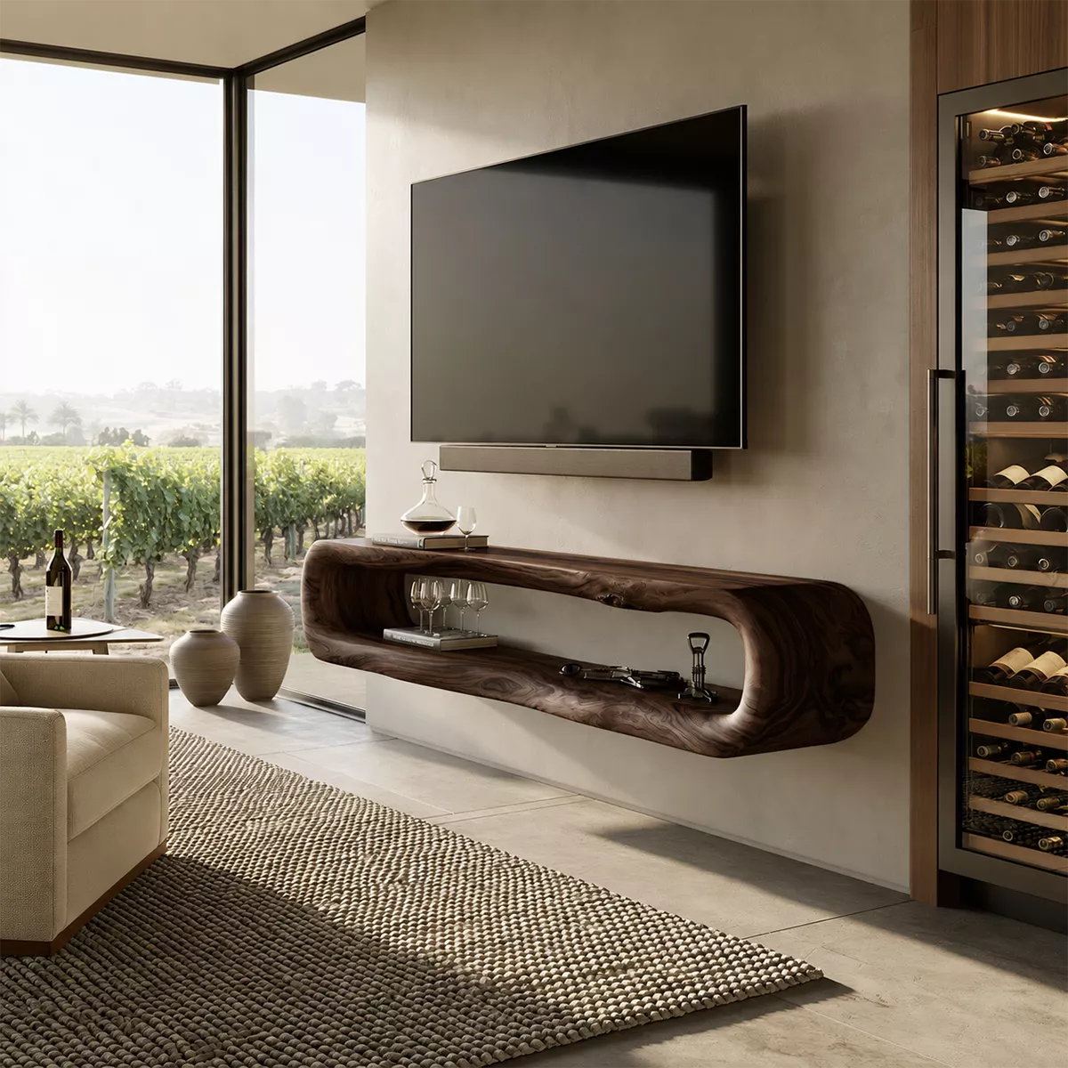 Natural Solid Wood TV Stand with Sculptural Open Nook Minimalist Design - Livewoodcraft - 10
