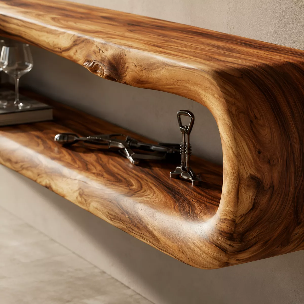 Natural Solid Wood TV Stand with Sculptural Open Nook Minimalist Design - Livewoodcraft - 2