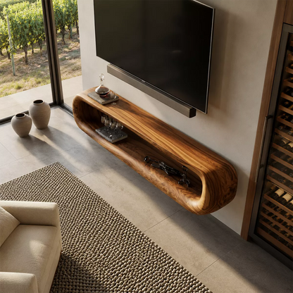 Natural Solid Wood TV Stand with Sculptural Open Nook Minimalist Design - Livewoodcraft - 3