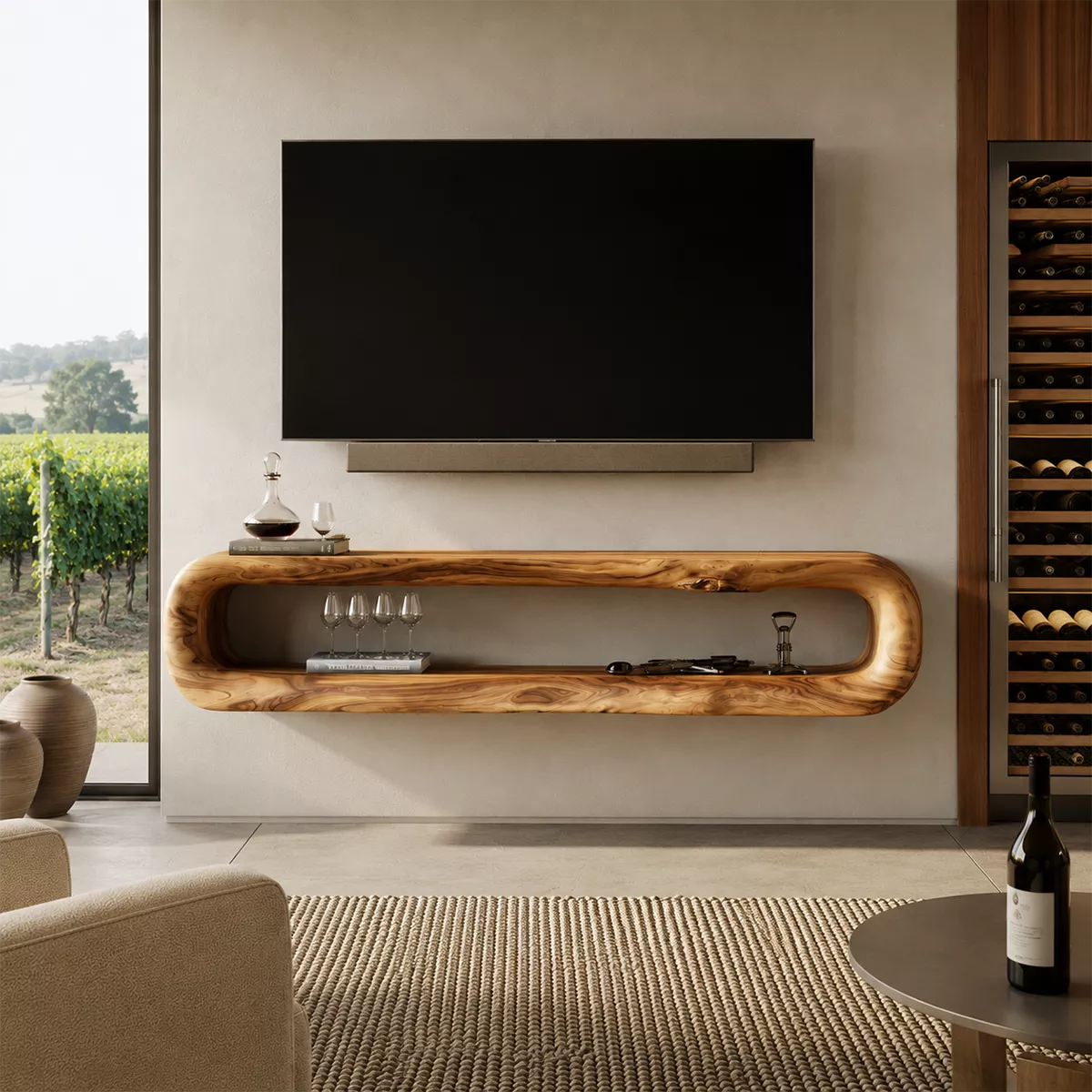 Natural Solid Wood TV Stand with Sculptural Open Nook Minimalist Design - Livewoodcraft - 4