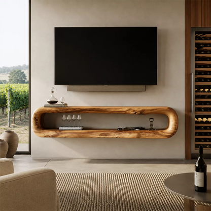 Natural Solid Wood TV Stand with Sculptural Open Nook Minimalist Design - Livewoodcraft - 4
