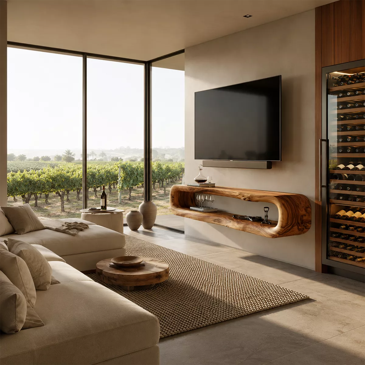 Natural Solid Wood TV Stand with Sculptural Open Nook Minimalist Design - Livewoodcraft - 5