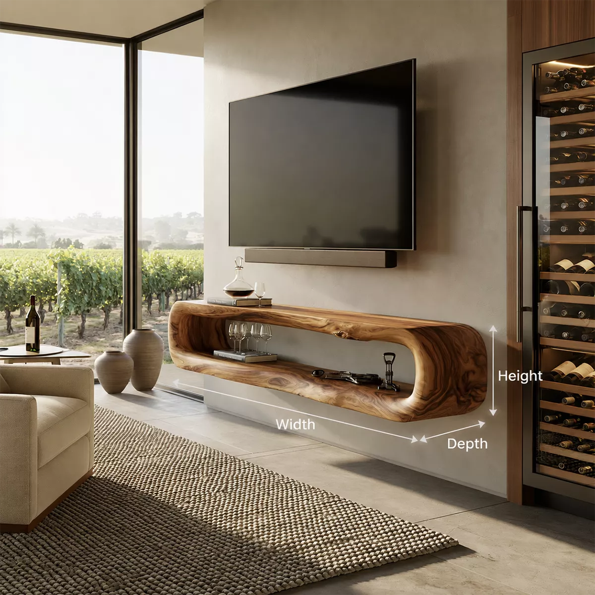 Natural Solid Wood TV Stand with Sculptural Open Nook Minimalist Design - Livewoodcraft - 6
