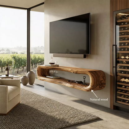 Natural Solid Wood TV Stand with Sculptural Open Nook Minimalist Design - Livewoodcraft - 7