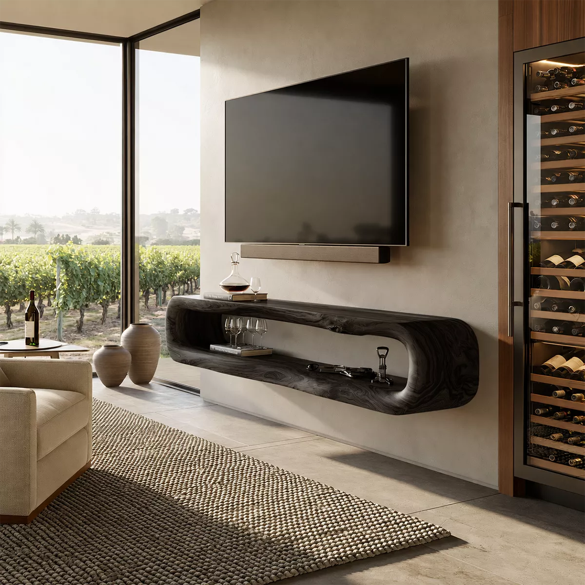 Natural Solid Wood TV Stand with Sculptural Open Nook Minimalist Design - Livewoodcraft - 8