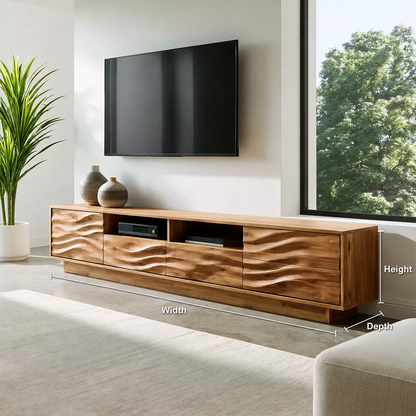 Natural Solid Wood TV Stand with Sculptural Wave Cabinet Doors Minimalist - Livewoodcraft - 6