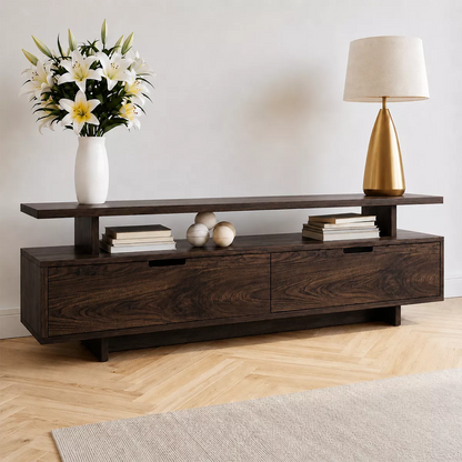 Natural Solid Wood TV Stand with Two Drawers Open Shelf Modern Style - Livewoodcraft - 10