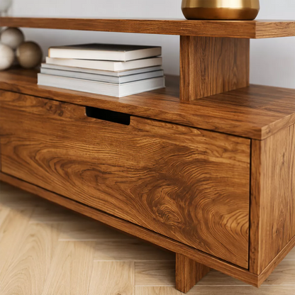 Natural Solid Wood TV Stand with Two Drawers Open Shelf Modern Style - Livewoodcraft - 2