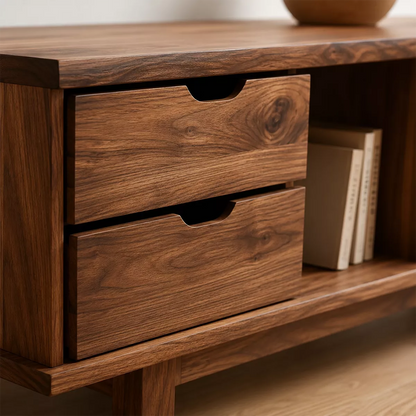 Natural Solid Wood TV Stand with Two Drawers Open Storage Minimalist - Livewoodcraft - 2
