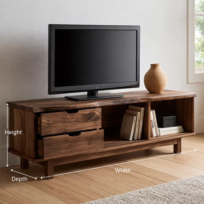 Natural Solid Wood TV Stand with Two Drawers Open Storage Minimalist - Livewoodcraft - 6
