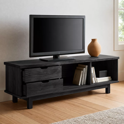 Natural Solid Wood TV Stand with Two Drawers Open Storage Minimalist - Livewoodcraft - 8