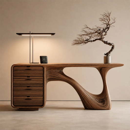Natural Solid Wood Writing Desk Sculptural Wabi Sabi Style - Echotimber