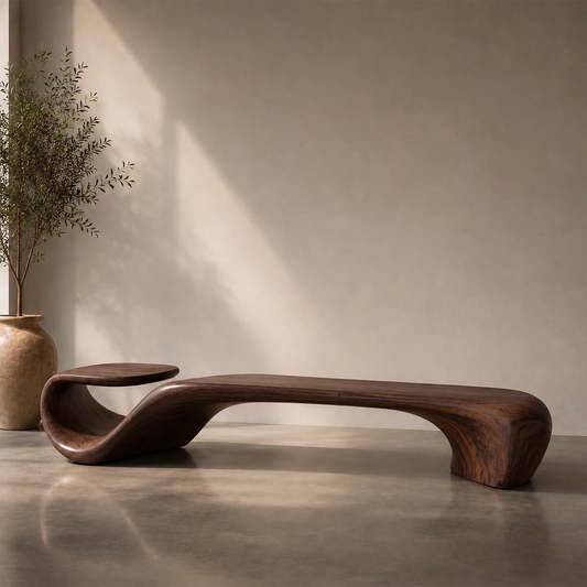 Organic Curved Wood Bench – Sculptural Natural Wood Bench for Modern Interior - Echotimber