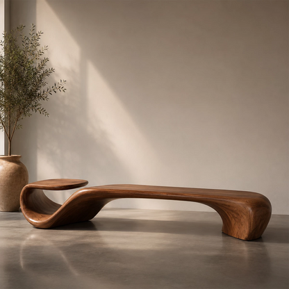 Organic Curved Wood Bench – Sculptural Natural Wood Bench for Modern Interior - Livewoodcraft - 11
