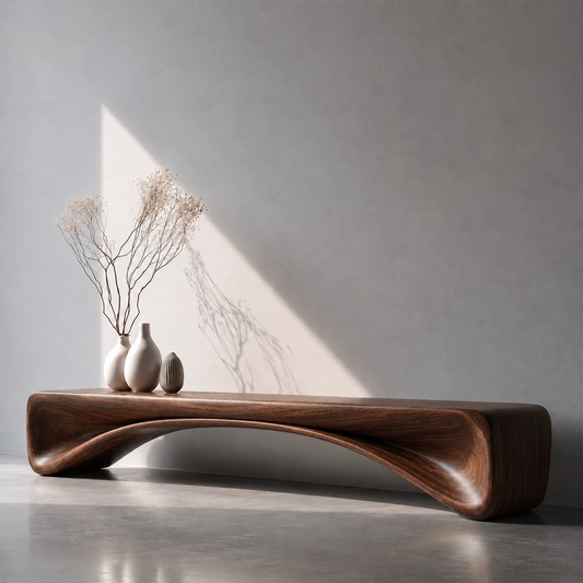 Organic Curved Wood Console Bench – Natural Wood Entryway Table for Modern Interior - Echotimber