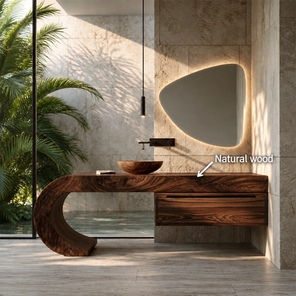 Organic Floating Bathroom Vanity With Sculptural Curved Wood Base - Livewoodcraft - 9