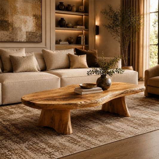 Organic Live Edge Coffee Table – Natural Wood Center Table for Modern Living Room - Echotimber