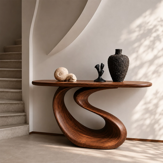 Organic Loop Sculptural Console Table in Natural Solid Wood - Echotimber