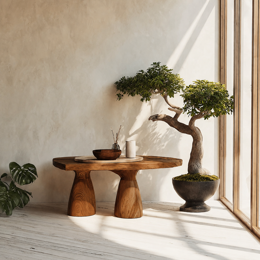 Organic Natural Solid Wood Coffee Table with Sculptural Pedestal Base - Echotimber