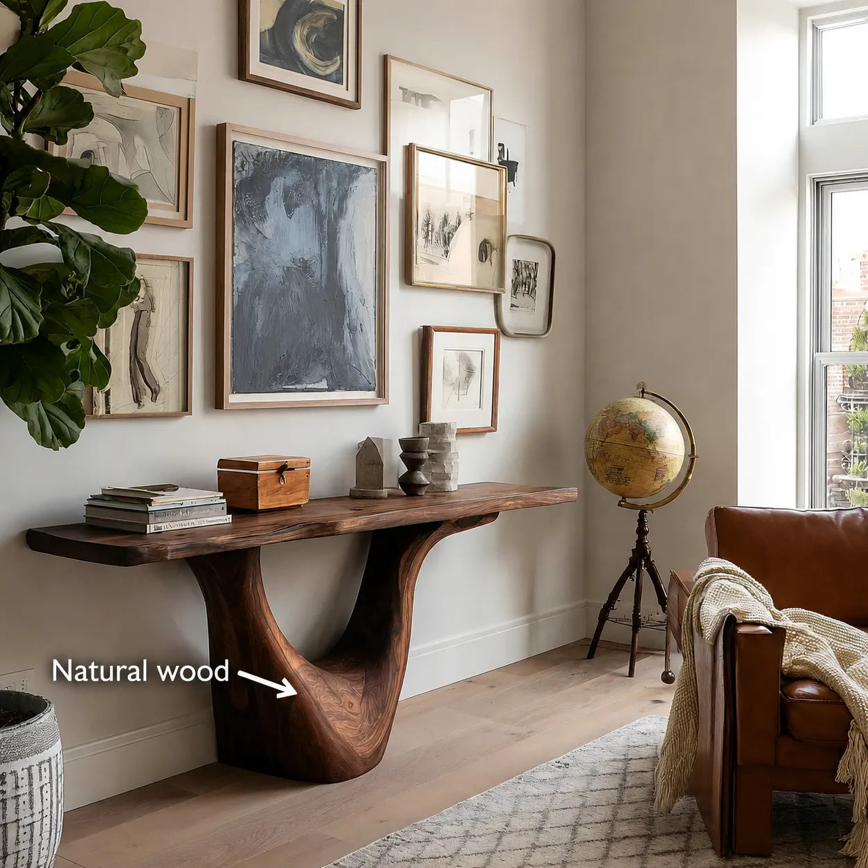 Organic Natural Solid Wood Console Table with Sculptural Open Base - Livewoodcraft - 10