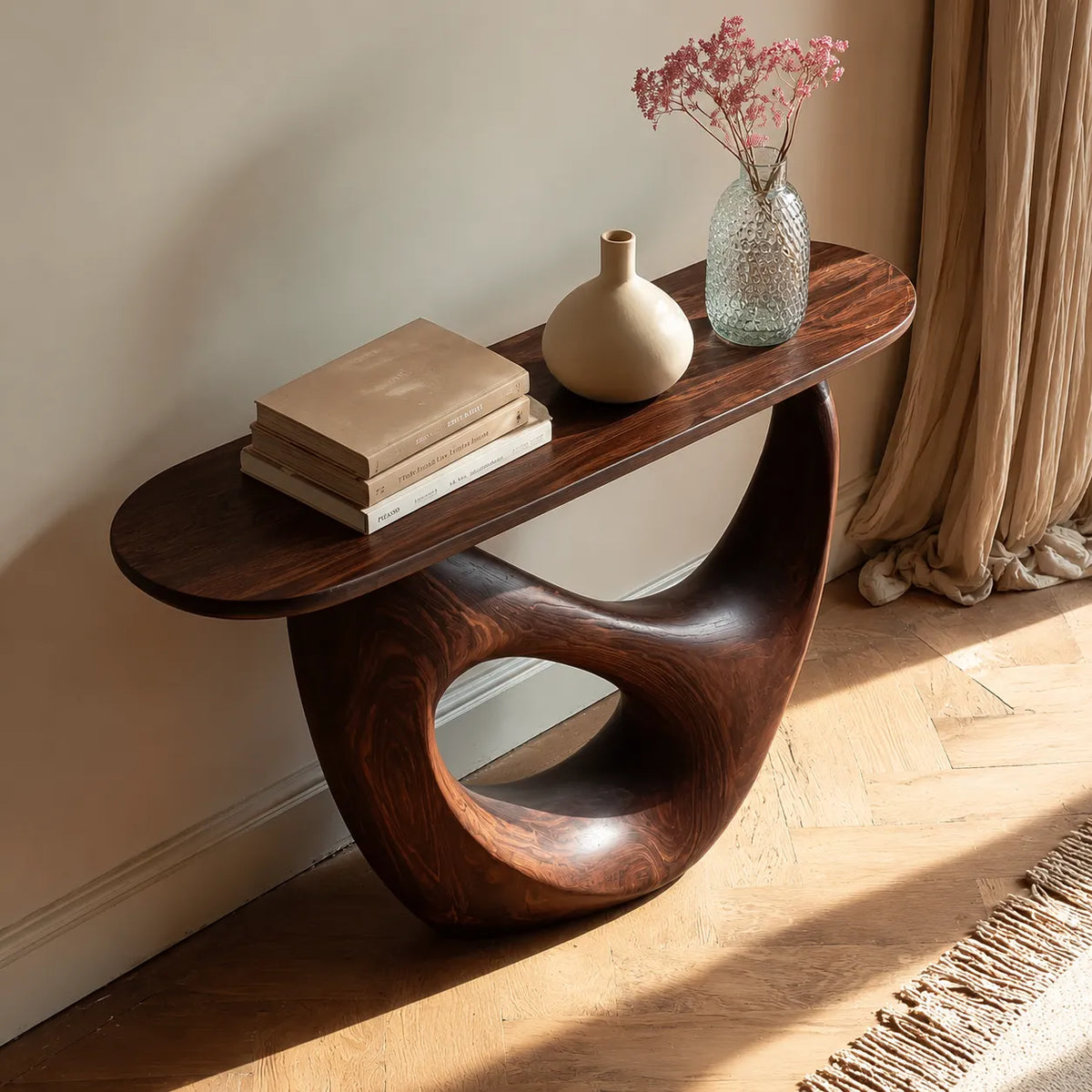 Organic Sculptural Natural Solid Wood Console Table with Open Base - Livewoodcraft - 8