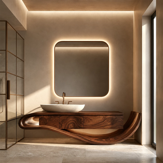 Organic Solid Wood Bathroom Vanity With Sculptural Wave Base - Echotimber