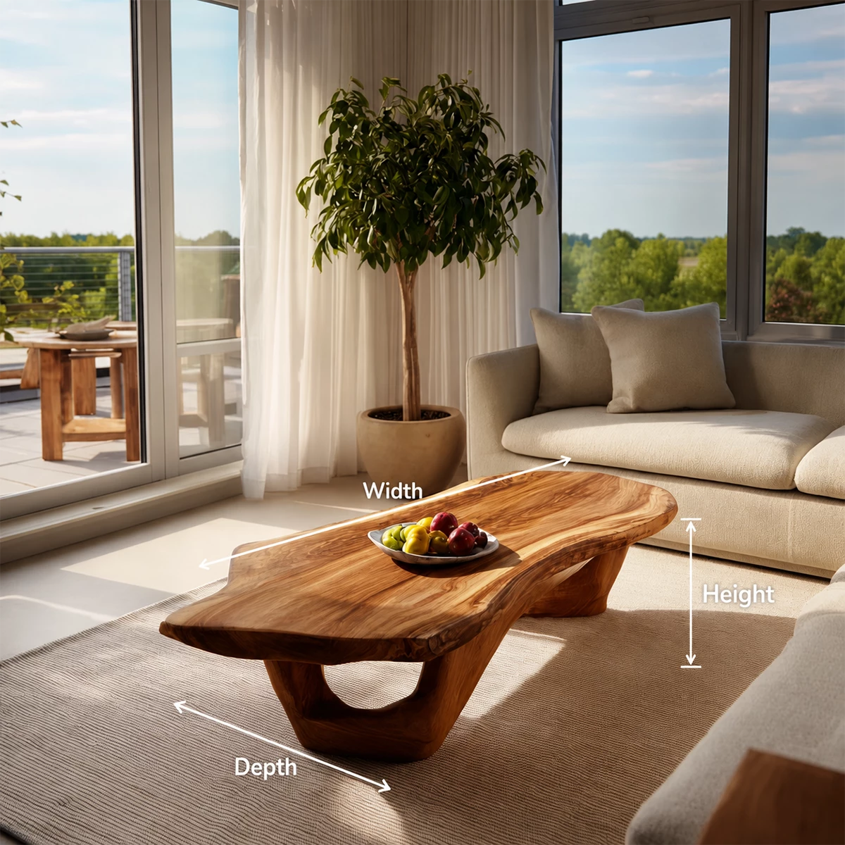 Organic Solid Wood Coffee Table With Live Edge Top And Sculptural Open Base For Modern Living Room - Livewoodcraft - 11