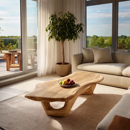 Organic Solid Wood Coffee Table With Live Edge Top And Sculptural Open Base For Modern Living Room - Livewoodcraft - 4