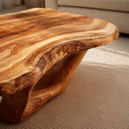 Organic Solid Wood Coffee Table With Live Edge Top And Sculptural Open Base For Modern Living Room - Livewoodcraft - 6