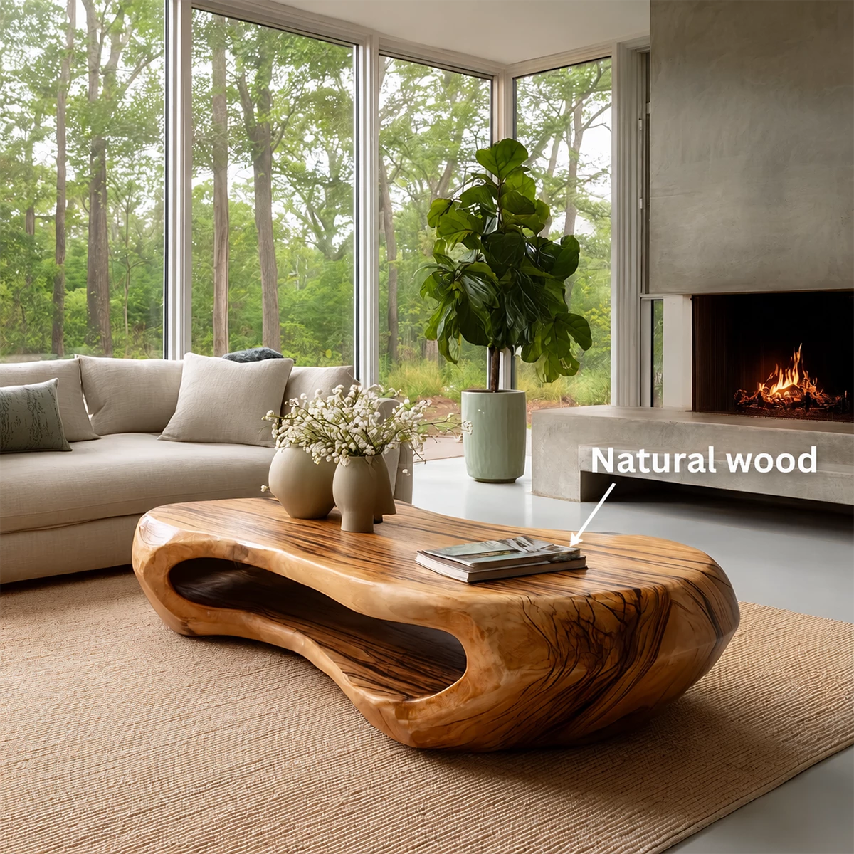 Organic Solid Wood Coffee Table With Rounded Hollow Base And Natural Wood Grain For Modern Living Room - Livewoodcraft - 10