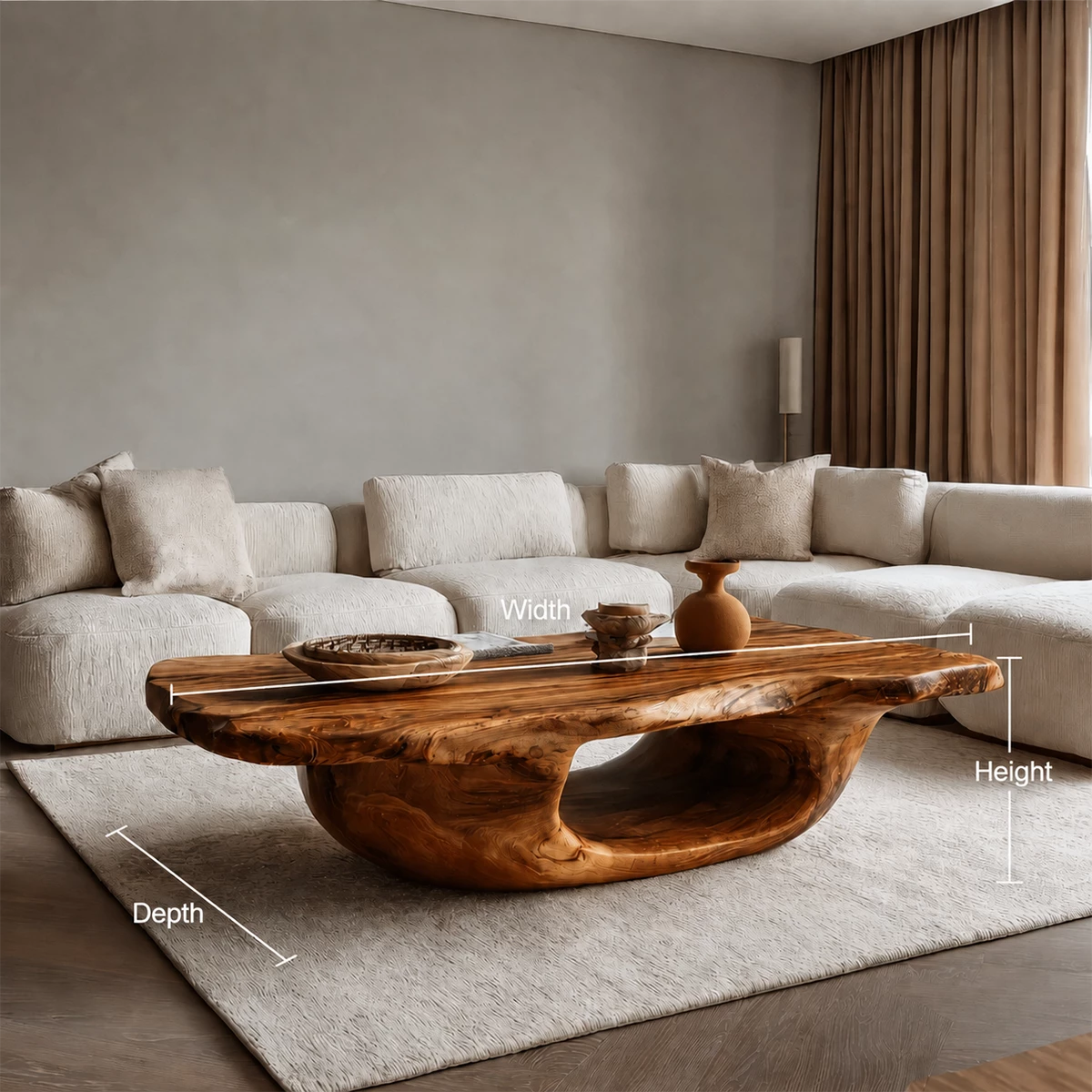 Organic Solid Wood Coffee Table With Sculptural Hollow Base And Live Edge Top For Modern Living Room - Livewoodcraft - 9