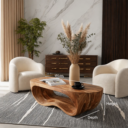 Organic Solid Wood Coffee Table With Sculptural Hollow Base And Rounded Natural Top For Modern Living Room - Livewoodcraft - 10