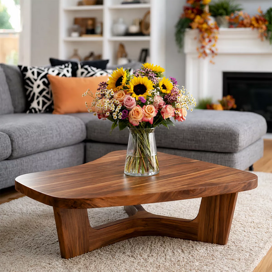 Organic Solid Wood Coffee Table With Sculptural Open Base And Rounded Edges For Modern Living Room - Echotimber