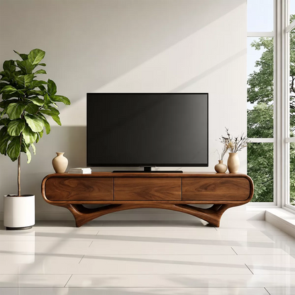 Organic Solid Wood TV Stand With Rounded Edges And Sculptural Curved Base - Livewoodcraft - 10