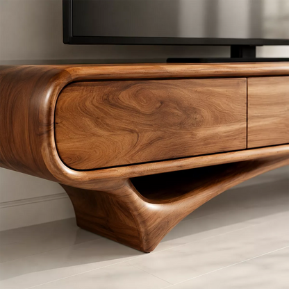 Organic Solid Wood TV Stand With Rounded Edges And Sculptural Curved Base - Livewoodcraft - 2