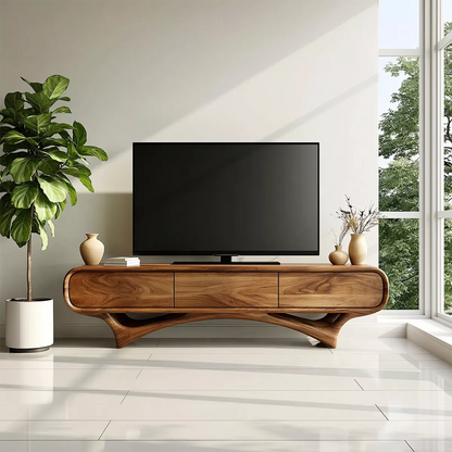 Organic Solid Wood TV Stand With Rounded Edges And Sculptural Curved Base - Livewoodcraft - 6