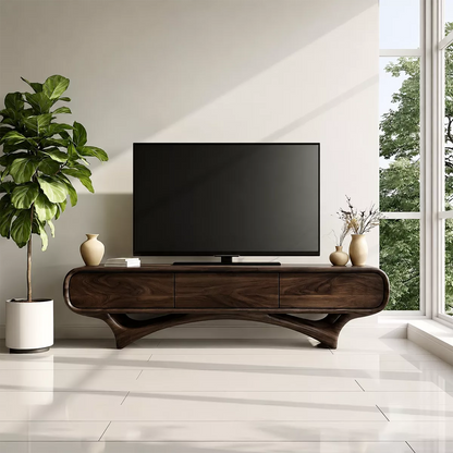 Organic Solid Wood TV Stand With Rounded Edges And Sculptural Curved Base - Livewoodcraft - 7