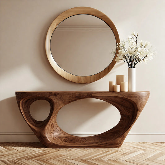 Organic Void Natural Solid Wood Console Table with Sculptural Open Base - Echotimber