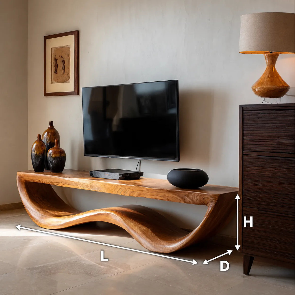 Organic Wave Natural Solid Wood TV Stand with Sculptural Open Design - Livewoodcraft - 3