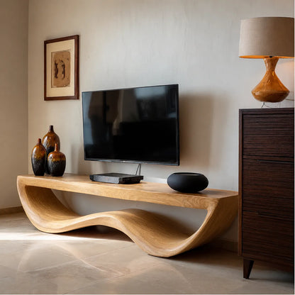 Organic Wave Natural Solid Wood TV Stand with Sculptural Open Design - Livewoodcraft - 5