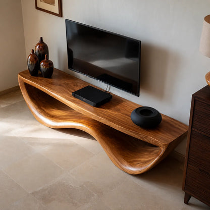 Organic Wave Natural Solid Wood TV Stand with Sculptural Open Design - Livewoodcraft - 7