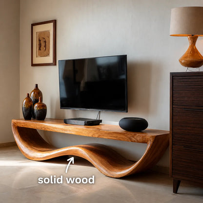 Organic Wave Natural Solid Wood TV Stand with Sculptural Open Design - Livewoodcraft - 8