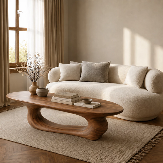 Organic Wave Wood Coffee Table – Sculptural Natural Wood Center Table for Modern Living Room - Echotimber - 8960