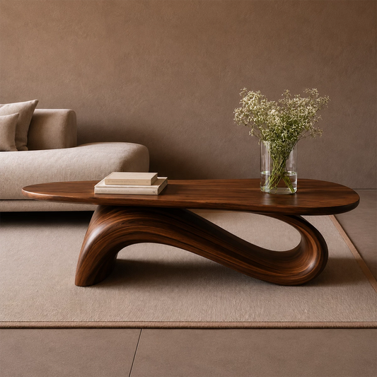 Organic Wave Wood Coffee Table – Sculptural Natural Wood Center Table for Modern Living Room - Echotimber