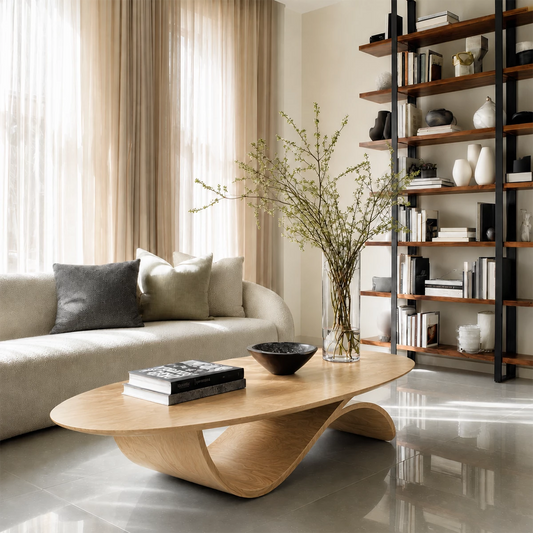 Oval Sculptural Coffee Table Crafted from Natural Solid Wood - Echotimber