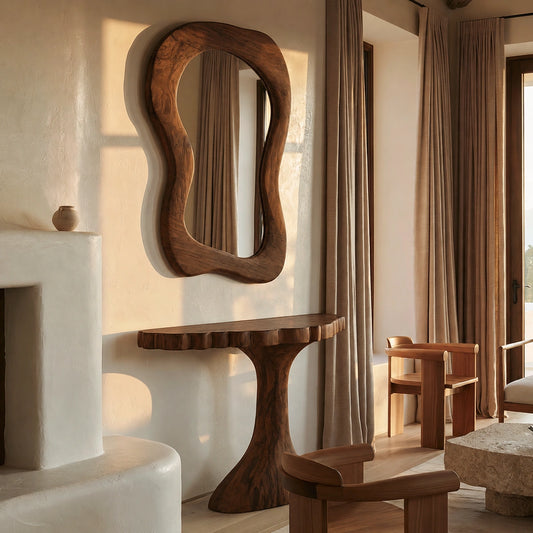 Pedestal Natural Solid Wood Console Table with Sculpted Edge - Echotimber