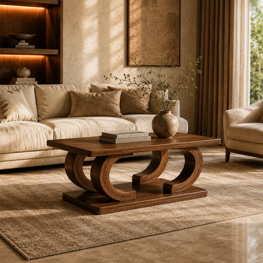 Rectangular Arch Wood Coffee Table – Sculptural Natural Wood Center Table for Living Room - Echotimber