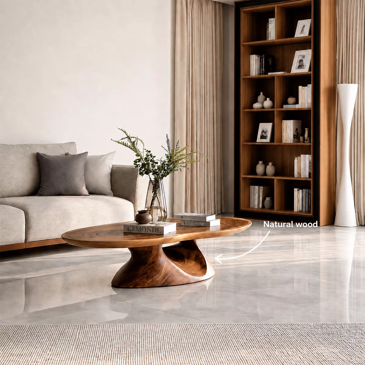 Round Solid Wood Coffee Table With Sculptural Hollow Base And Natural Wood Grain For Modern Living Room - Livewoodcraft - 11