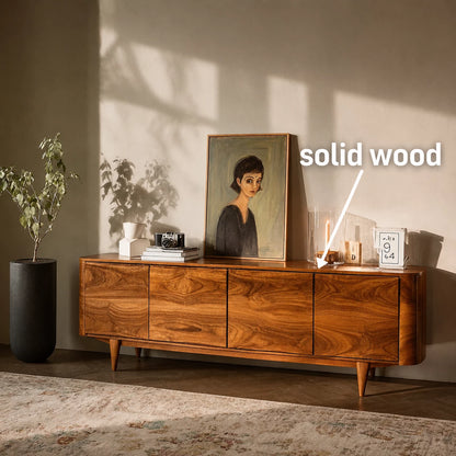 Rounded Natural Solid Wood TV Stand with Four Door Cabinet Storage - Echotimber - 3